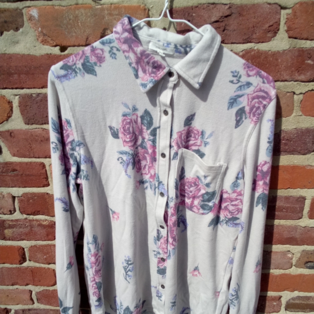 NWT Maurices L/S Floral Button Down Fleece Shirt Top M